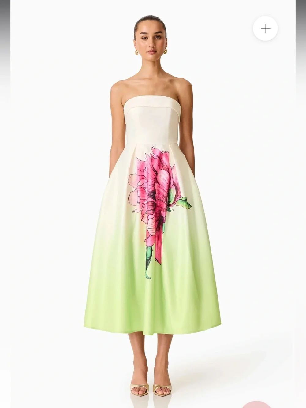 elliatt elisia green & pink floral print strapless satin maxi gown dress small - Picture 13 of 13